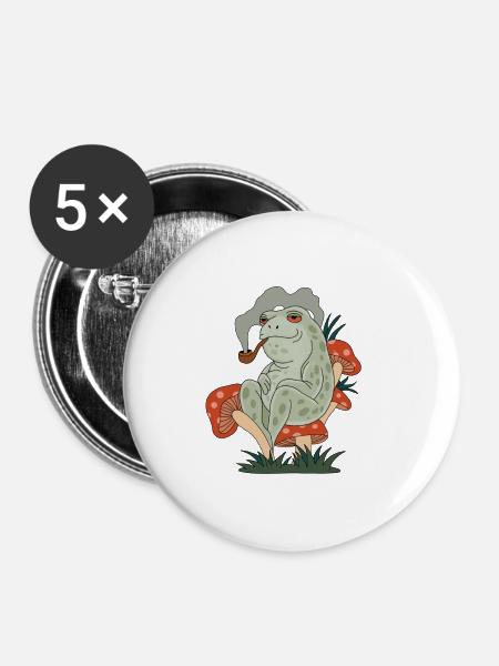 Rauchender Frosch - Buttons groß 56 mm (5er Pack) - Weiß