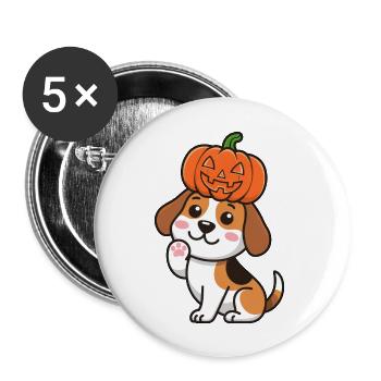 Cute Halloween Pumpkin Beagle Cartoon Dog - Buttons large 2.2''/56 mm (5-pack) - white - Front