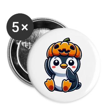 Cute Halloween Penguin Pumpkin Cartoon October - Buttons large 2.2''/56 mm (5-pack) - white - Front