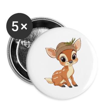 cerf mignon mignon bébé enfants animal fauve dessin animé - Lot de 5 grands badges (56 mm) - blanc - Devant