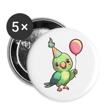 Papagai Geburtstag Comic - Buttons groß 56 mm (5er Pack) - Weiß - Vorne