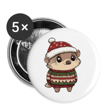 Hedgehog Christmas - Buttons large 2.2''/56 mm (5-pack) - white - Front