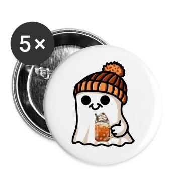 Halloween Geist Mütze Kürbis Tee Kaffee Herbst süß - Buttons groß 56 mm (5er Pack) - Weiß - Vorne