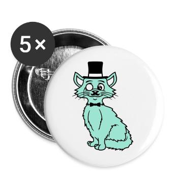 Sir Cat Gentleman Chapeau haut de forme Monocle Rich Gentleman - Lot de 5 grands badges (56 mm) - blanc - Devant
