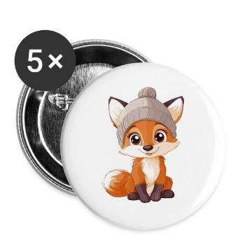 renard mignon mignon bébé enfants animal dessin animé - Lot de 5 grands badges (56 mm) - blanc - Devant