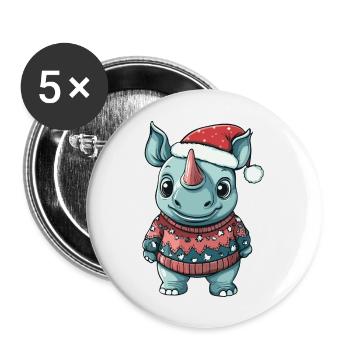 Bande dessinée de Noël Rhino - Lot de 5 grands badges (56 mm) - blanc - Devant
