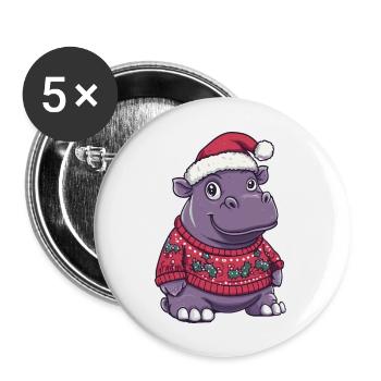 Nilpferd Weihnachten Comic - Buttons groß 56 mm (5er Pack) - Weiß - Vorne