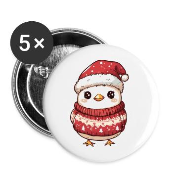Huhn Weihnachten Comic - Buttons groß 56 mm (5er Pack) - Weiß - Vorne