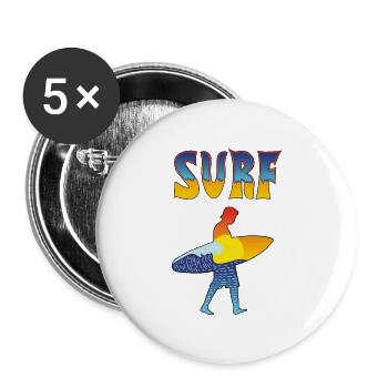 Surfen - Buttons groß 56 mm (5er Pack) - Weiß - Vorne