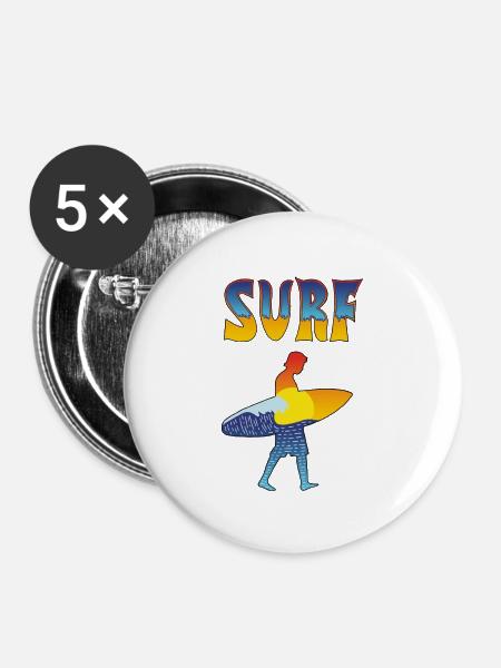 Surfen - Buttons groß 56 mm (5er Pack) - Weiß