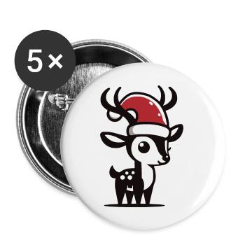 Cerf de Noël Renne - Lot de 5 grands badges (56 mm) - blanc - Devant