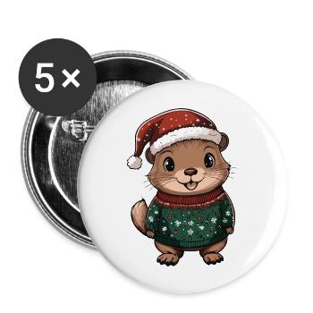Beaver Christmas Comic - Buttons large 2.2''/56 mm (5-pack) - white - Front