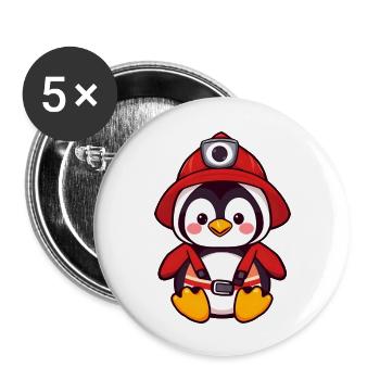 Brave Penguin Pompier Sauvetage - Lot de 5 grands badges (56 mm) - blanc - Devant
