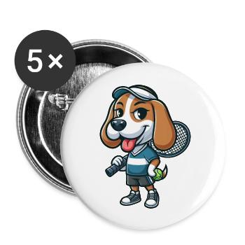 Lustiger Beagle spielt Tennis Comic für Tennisfans - Buttons groß 56 mm (5er Pack) - Weiß - Vorne