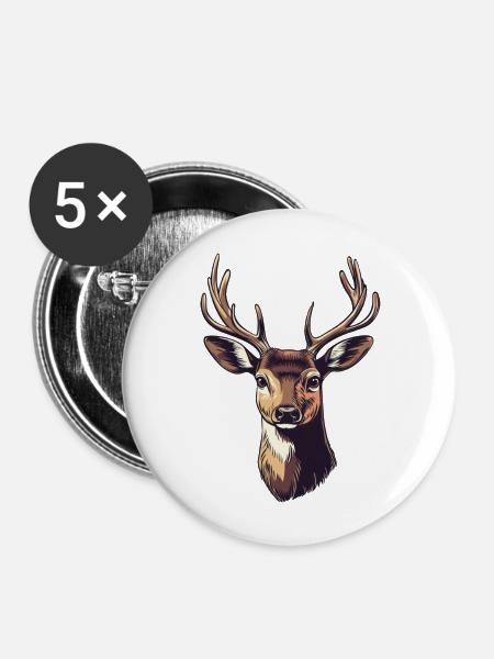 Hirsch Kopf - Buttons groß 56 mm (5er Pack) - Weiß