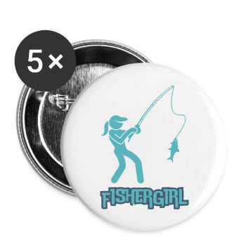 Fishergirl - Frauen, die fischen - Buttons groß 56 mm (5er Pack) - Weiß - Vorne
