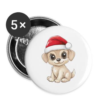 Hund Weihnachten Süß Niedlich Xmas Weihnachtlich - Buttons groß 56 mm (5er Pack) - Weiß - Vorne