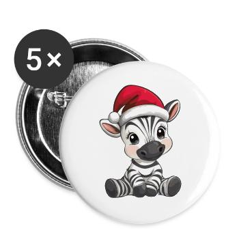 Zebra Weihnachten Süß Niedlich Xmas Weihnachtlich - Buttons groß 56 mm (5er Pack) - Weiß - Vorne