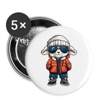 Schaf Winter - Buttons groß 56 mm (5er Pack) - Weiß - Vorne