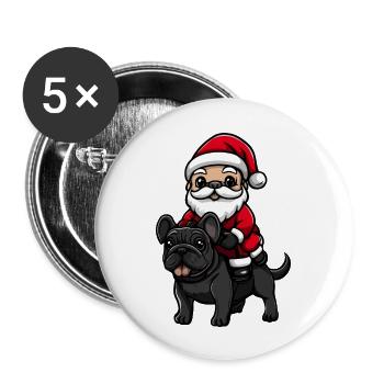 French Buldog Dog Santa Claus - Buttons large 2.2''/56 mm (5-pack) - white - Front