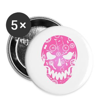 Klapprad Skull pink Shirt Fashion Totenkopf gothic - Buttons groß 56 mm (5er Pack) - Weiß - Vorne