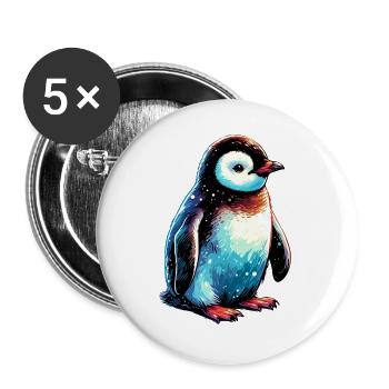 Pingouin - Lot de 5 grands badges (56 mm) - blanc - Devant