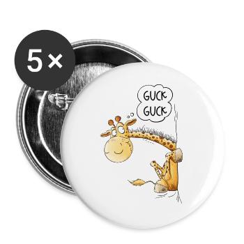 Guck Guck Giraffe I Wildtier Tiermotiv - Buttons groß 56 mm (5er Pack) - Weiß - Vorne