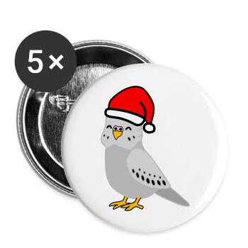 Noël - Perruche grise festive - Lot de 5 grands badges (56 mm) - blanc - Devant