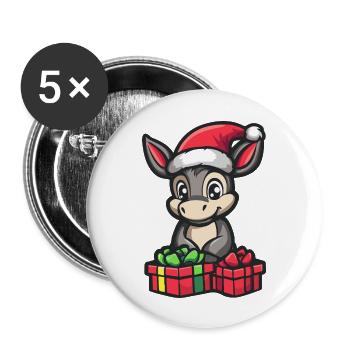 Cadeaux de Noël à dos d’âne - Lot de 5 grands badges (56 mm) - blanc - Devant