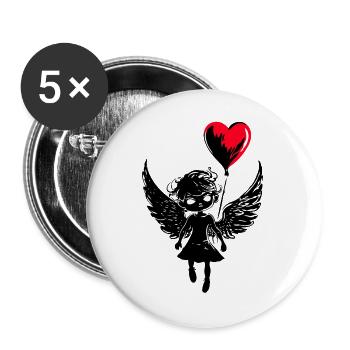 Engel mit Herz Luftballon - Heartful Creatures - Buttons groß 56 mm (5er Pack) - Weiß - Vorne
