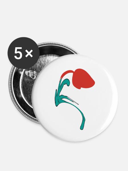 Sommerblume in Rot - Buttons groß 56 mm (5er Pack) - Weiß