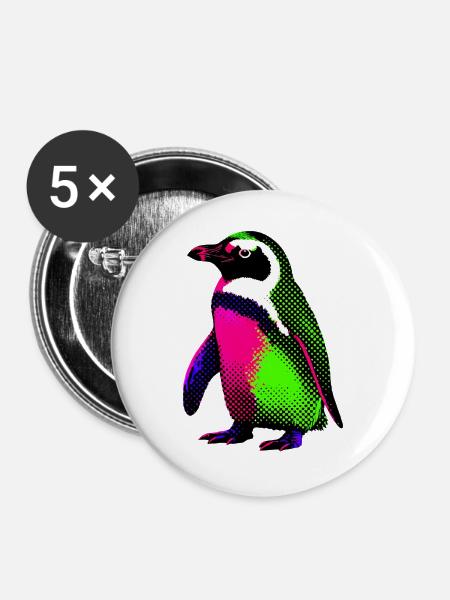 Pinguin - Buttons groß 56 mm (5er Pack) - Weiß