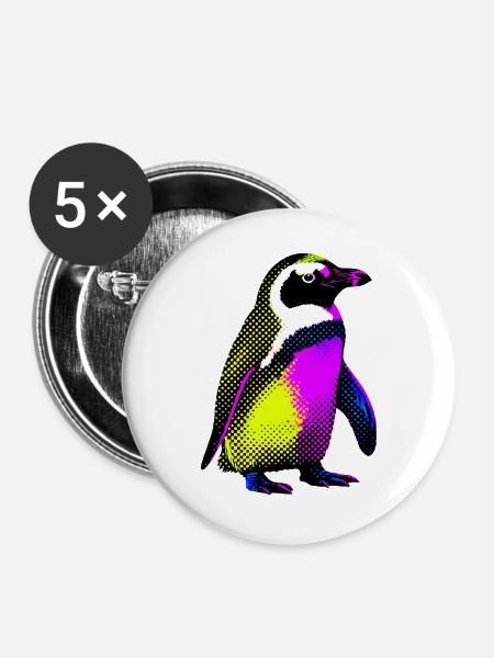 Pinguin - Buttons groß 56 mm (5er Pack) - Weiß