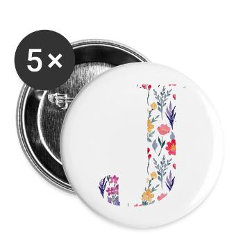 Personalized floral letter j - gift idea - Buttons large 2.2''/56 mm (5-pack) - white - Front