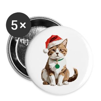 Cute Cat with Santa Hat - Buttons large 2.2''/56 mm (5-pack) - white - Front