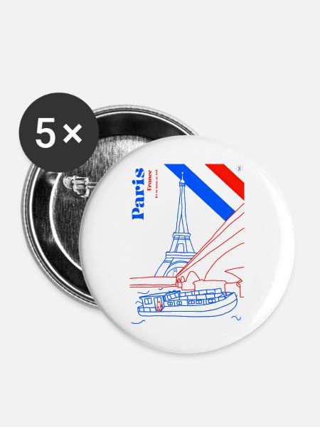 Paris und seine Eiserne Lady - Buttons groß 56 mm (5er Pack) - Weiß