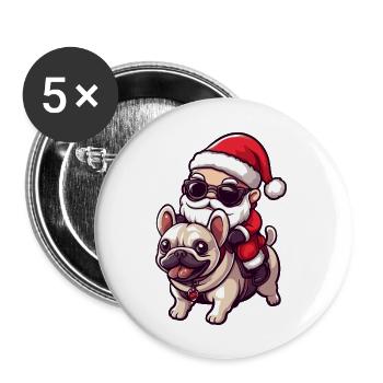 French Buldog Dog Santa Claus Cartoon - Buttons large 2.2''/56 mm (5-pack) - white - Front