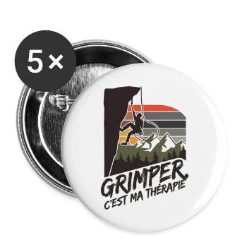Escaladeur grimper c'est maTherapie - Lot de 5 grands badges (56 mm) - blanc - Devant