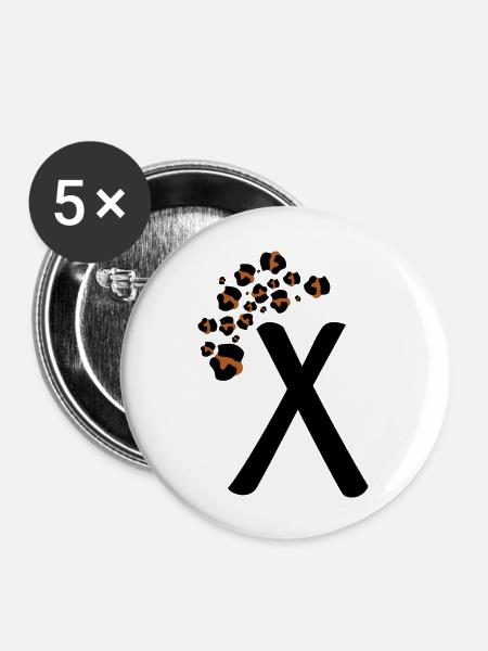 Buchstabe x Leopardenmuster - Buttons groß 56 mm (5er Pack) - Weiß
