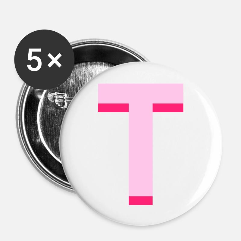 Pop und moderner rosa Buchstabe t - Buttons groß 56 mm (5er Pack) - Weiß