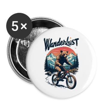 Grizzly on Bike - Wanderlust - Buttons groß 56 mm (5er Pack) - Weiß - Vorne