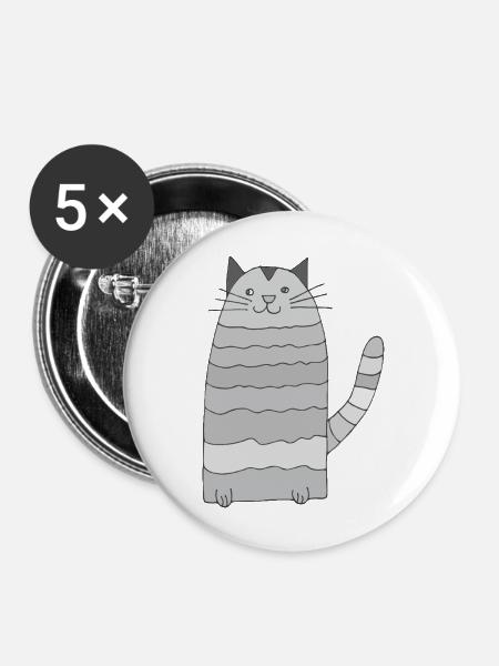katze geringelt graustufen - Buttons groß 56 mm (5er Pack) - Weiß