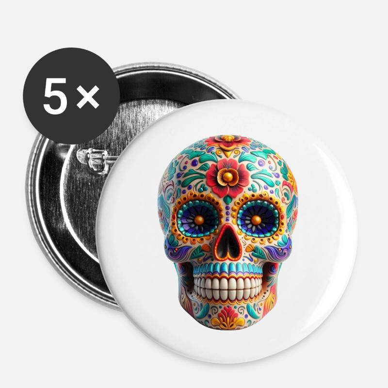 Sugar Skull - Buttons large 2.2''/56 mm (5-pack) - white