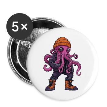 Pieuvre Drôle d’hiver - Lot de 5 grands badges (56 mm) - blanc - Devant