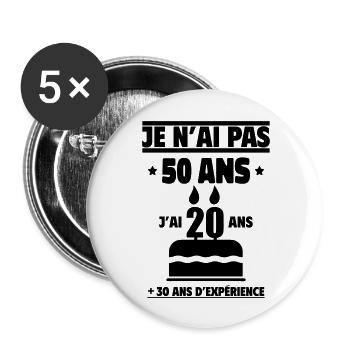 ¨Pas 50 ans cadeau anniversaire,Anniversaire 50 - Lot de 5 grands badges (56 mm) - blanc - Devant