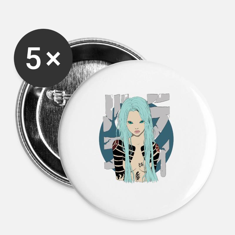 Blue - Buttons groß 56 mm (5er Pack) - Weiß