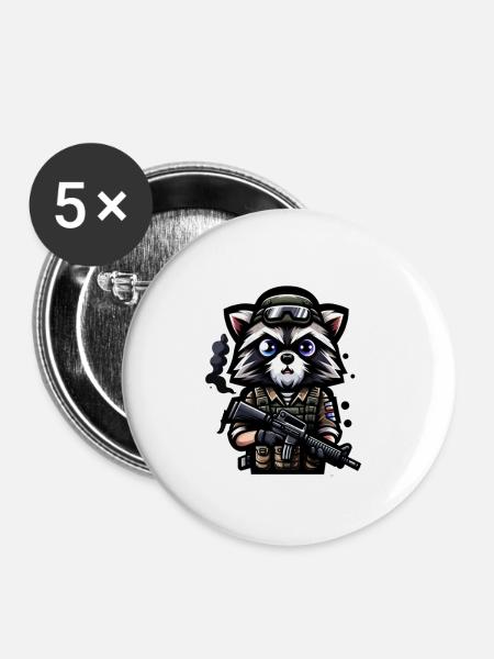 Raccoon Squat - Buttons groß 56 mm (5er Pack) - Weiß