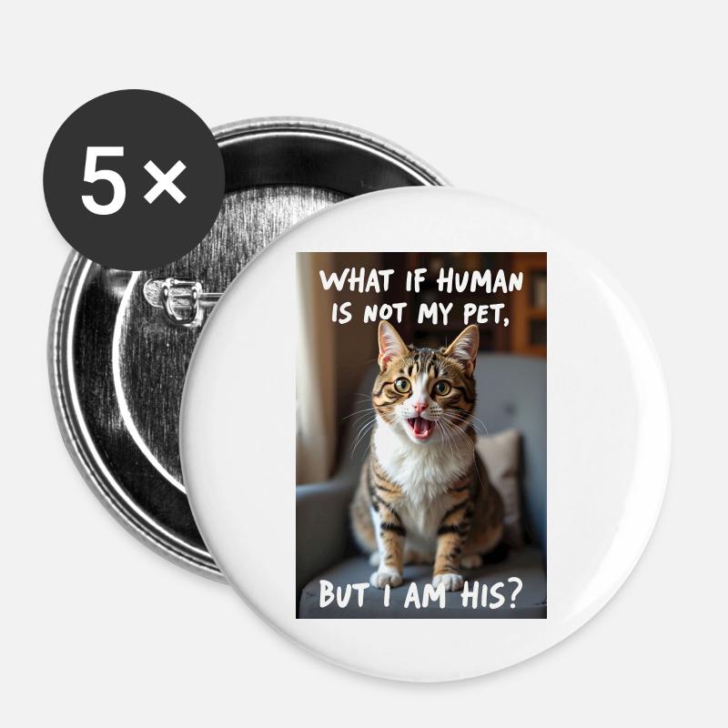 A cat with a funny caption. - Buttons large 2.2''/56 mm (5-pack) - white