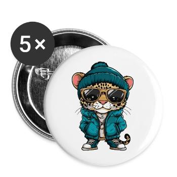 Leopard Cool Comic - Buttons groß 56 mm (5er Pack) - Weiß - Vorne