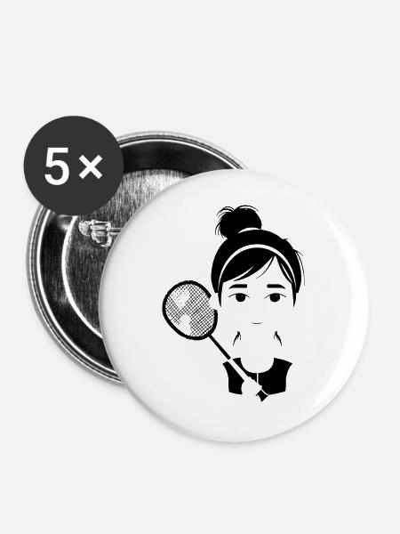 Badmintonspielerin Cartoon Stil - Buttons groß 56 mm (5er Pack) - Weiß